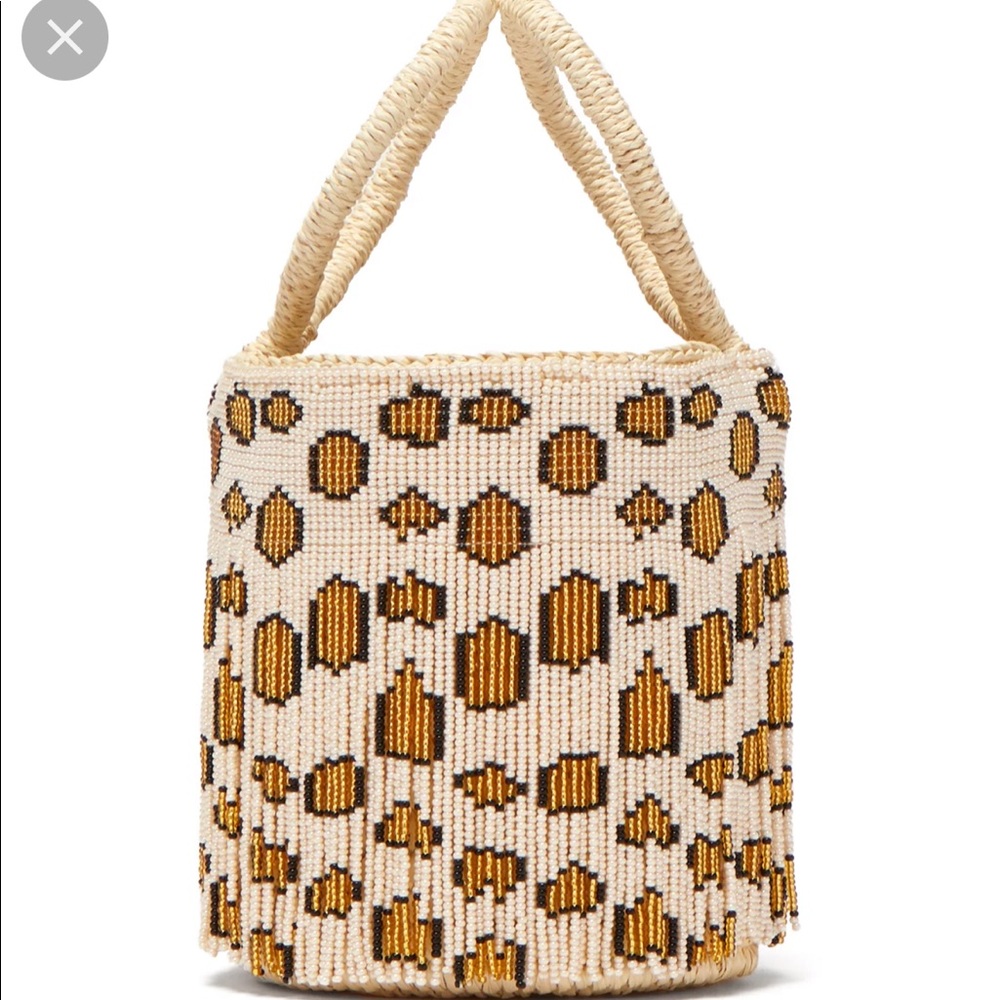 Sensi Studio beaded leopard straw bucket bag